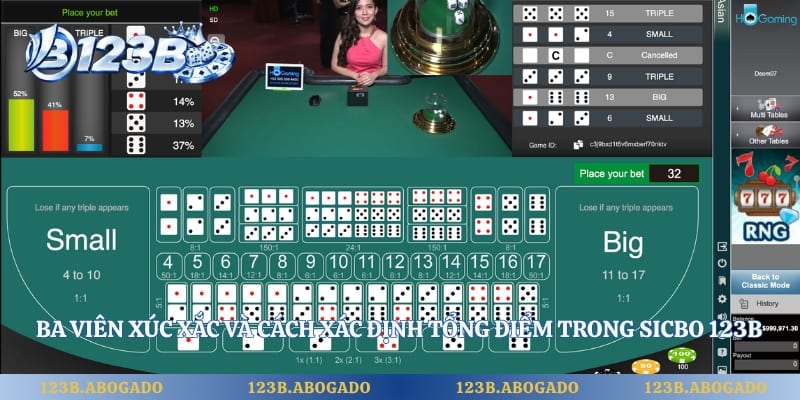 Ba viên xúc xắc và cách xác định tổng điểm trong Sicbo 123B